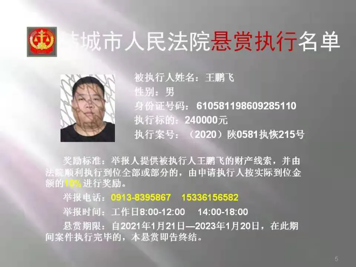 韩城市人民法院发布第二十二批悬赏执行公告（图）